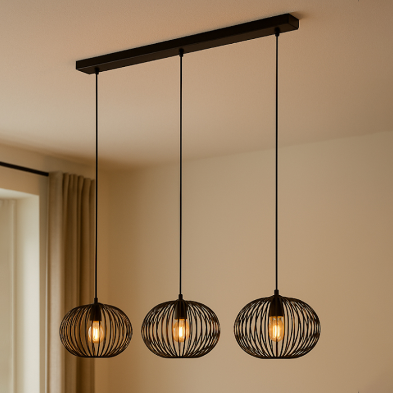 Industrielle Pendelleuchte Lieve, schwarz, Metall