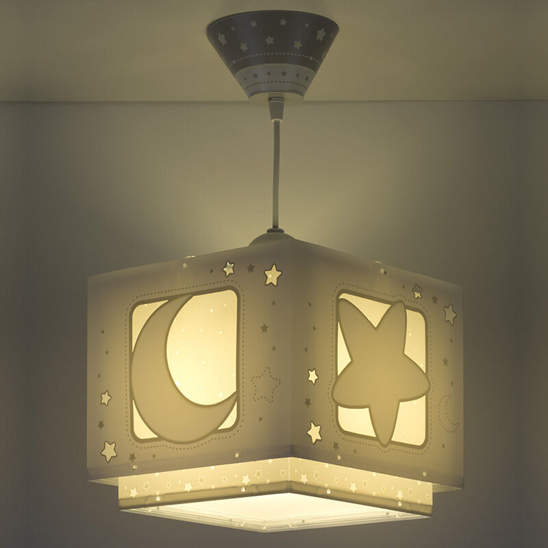 Graue Kinder Pendelleuchte Kunststoff, Moon and stars