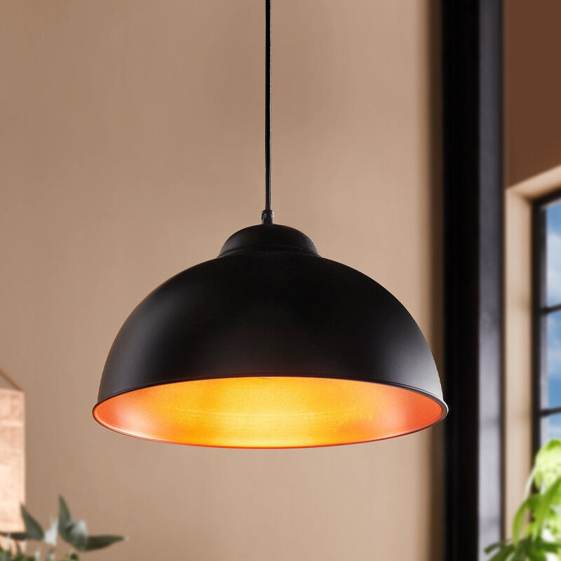 Schwarze industrielle Pendelleuchte Halbkugel Metall, Liana