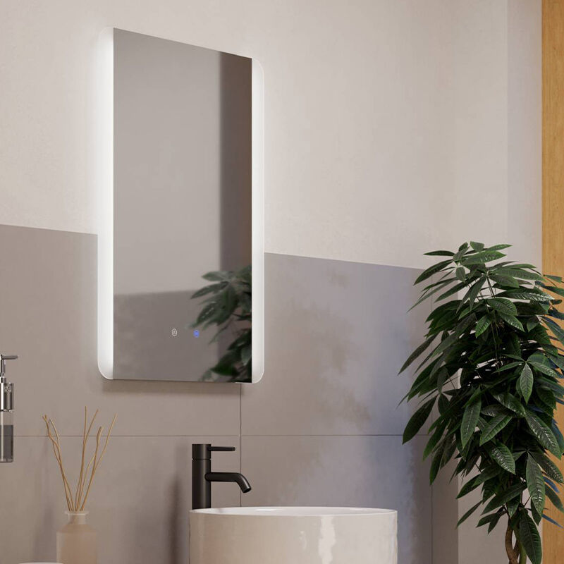 Graue moderne Spiegel mit Beleuchtung Glas, Bibi, 7,1W, warm- bis kaltweiß einstellbare LED, IP44, mit Schalter