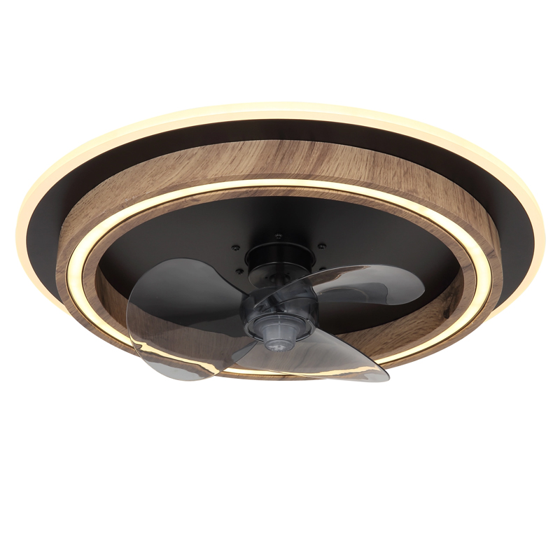 Braune moderne Deckenventilator Kunststoff, Lamine, 32W, warm- bis kaltweiß einstellbare LED, mit Fernbedienung