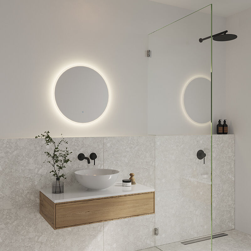 Graue Spiegel mit Beleuchtung Modern, Dovina, 20W, 4000K LED, IP44, mit Schalter