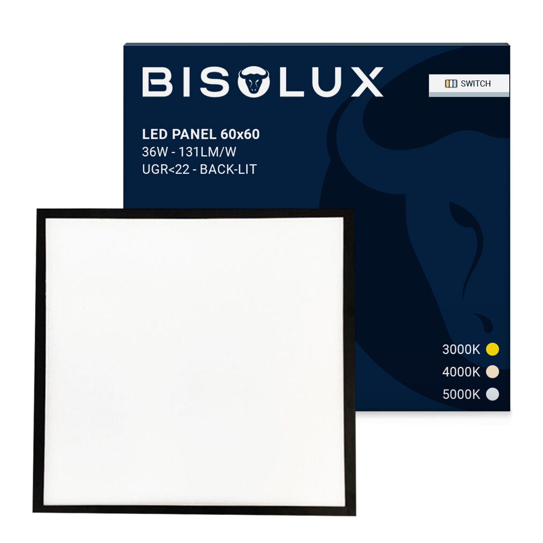 Schwarzes LED Panel 60x60 - 125 lm/W - UGR<22 - Einstellbares Weiß - Back-lit