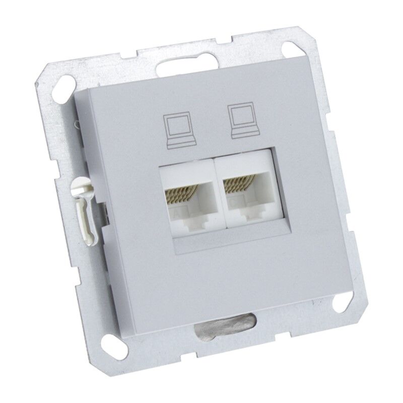 Q-Link S-Line-Buchse Unterputz Telefon / Daten 2X8-Pin, grau / aluminiumfarben