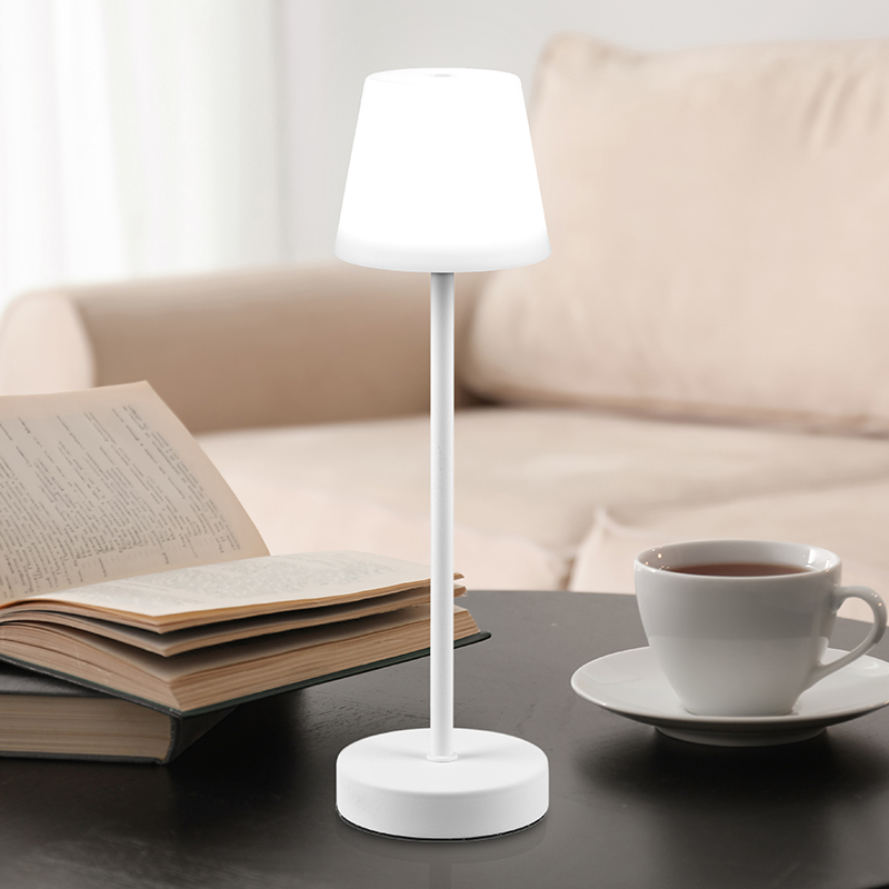 Weiße aufladbare Tischlampe Kunststoff, Suman, 2W, warm- bis kaltweiß einstellbare LED, IP44, mit Touch-Dimmer