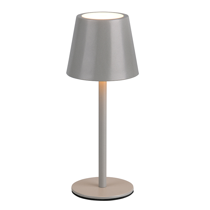 Graue aufladbare Tischlampe Metall, Priya, 1,6W, warm- bis kaltweiß einstellbare LED, 3-stufig dimmbar