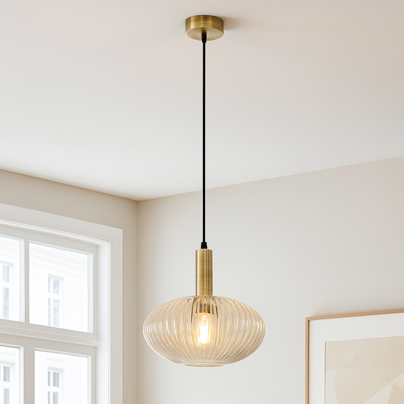 Retro Pendelleuchte Bernstein, Charlois Retro Pendelleuchte Bernstein, Charlois