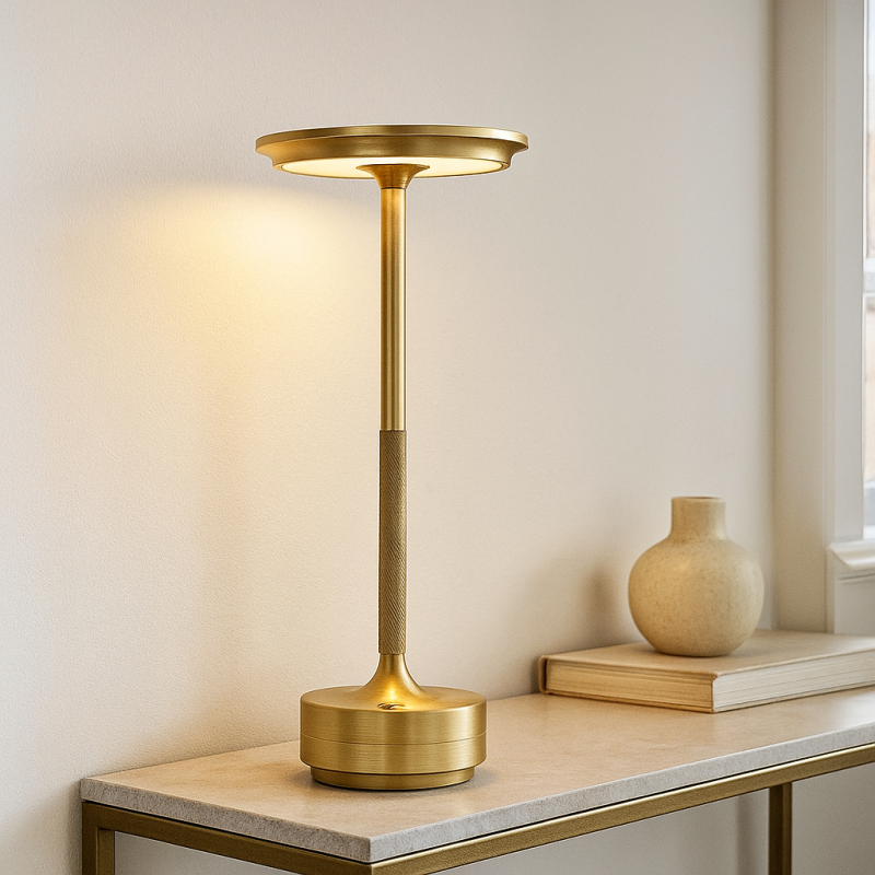 Moderne aufladbare Tischlampe Gold, Arvind, 3W, warm- bis kaltweiß einstellbare LED, mit Schalter