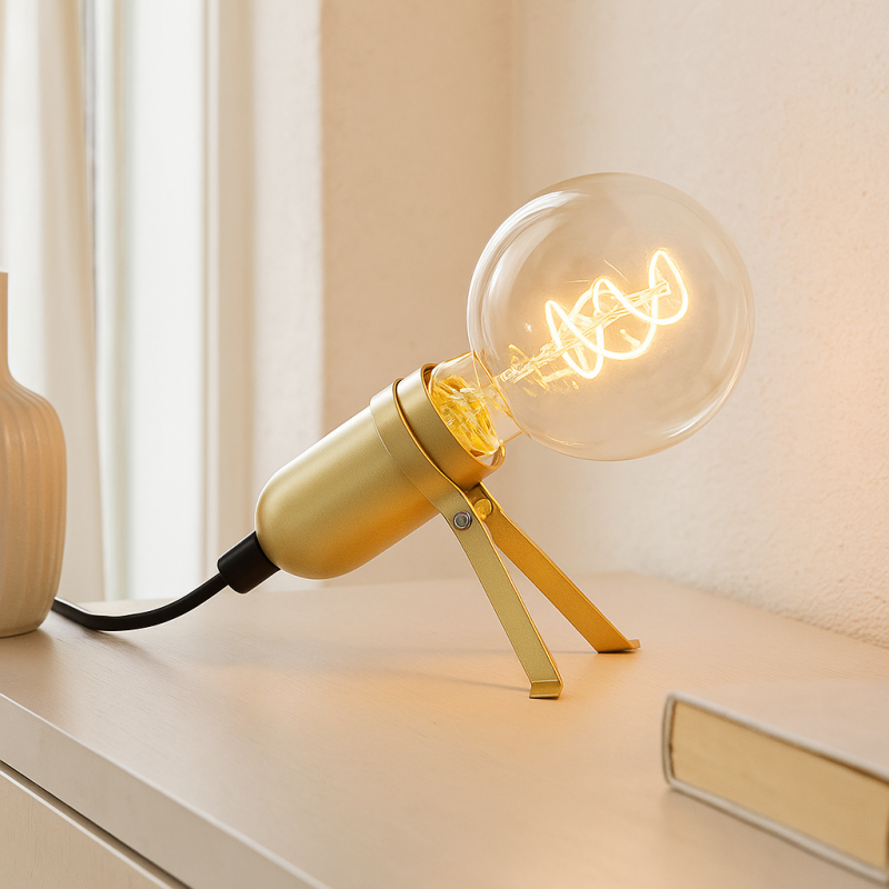 Metall Tischleuchte Gold, Gidon, mit Schalter