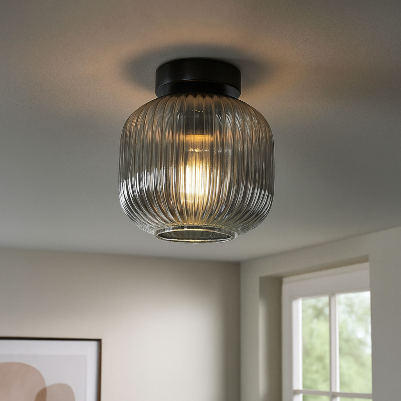 Graue Deckenleuchte Charlois, Glas, retro Graue Deckenleuchte Charlois, Glas, retro