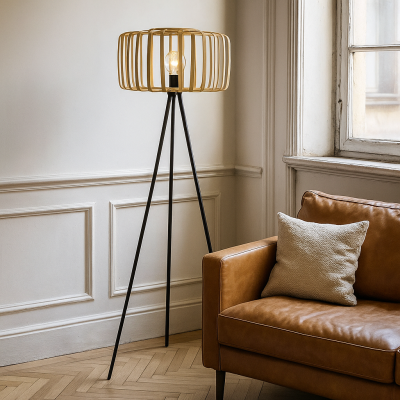 Bambus Stehlampe Braun, Tina, mit Schalter Bambus Stehlampe Braun, Tina, mit Schalter