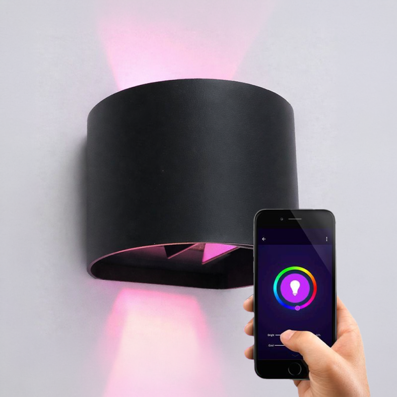 Moderne Smart Wandleuchte Schwarz, Dion, 6W, RGBW LED, IP54 Moderne Smart Wandleuchte Schwarz, Dion, 6W, RGBW LED, IP54