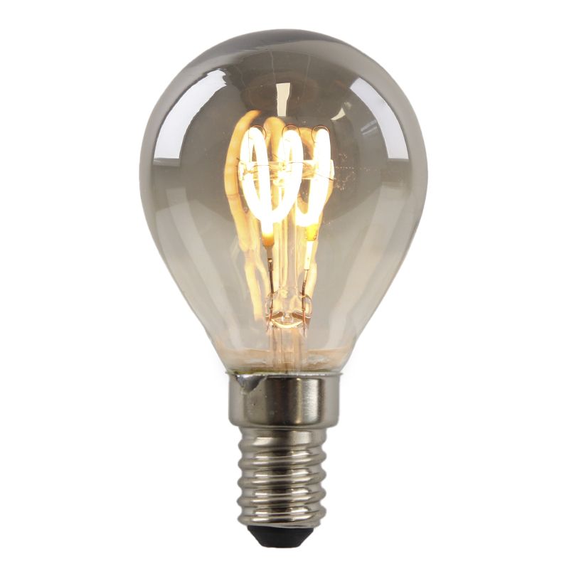 Dimmbare Olucia E14 LED-Filament Lampe Tuelo, Grau, P45, 4W, 2200K