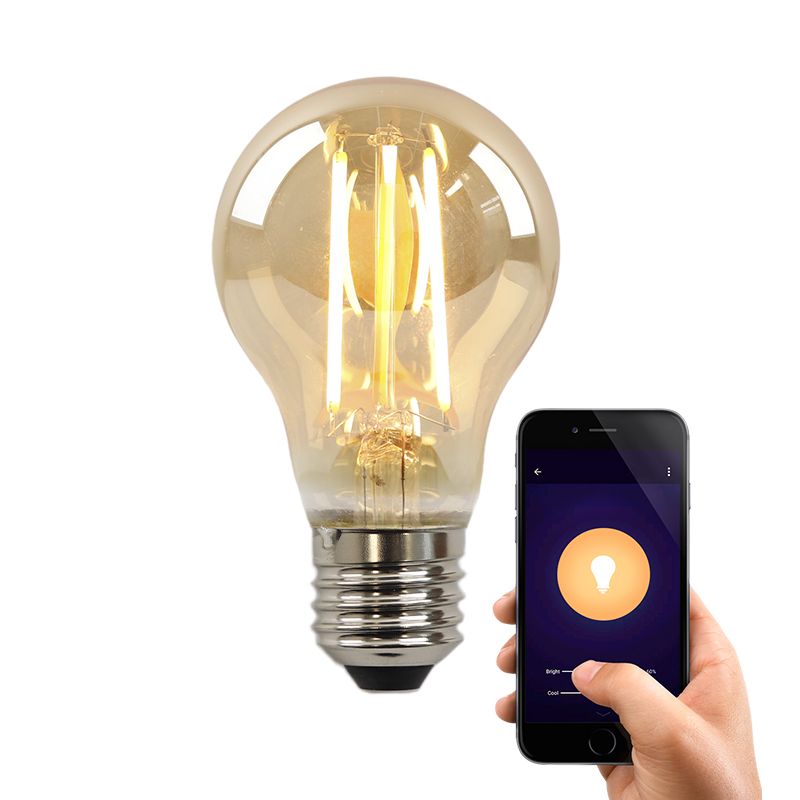 Olucia Smart LED-Lampe E27 Yona, Bernstein, A60, 5W, dim to warm