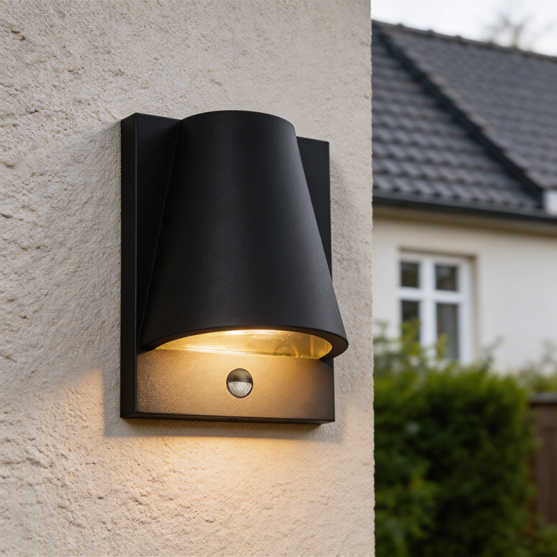 Moderne Außen Wandleuchte mit Bewegungsmelder Schwarz, Luana, IP43