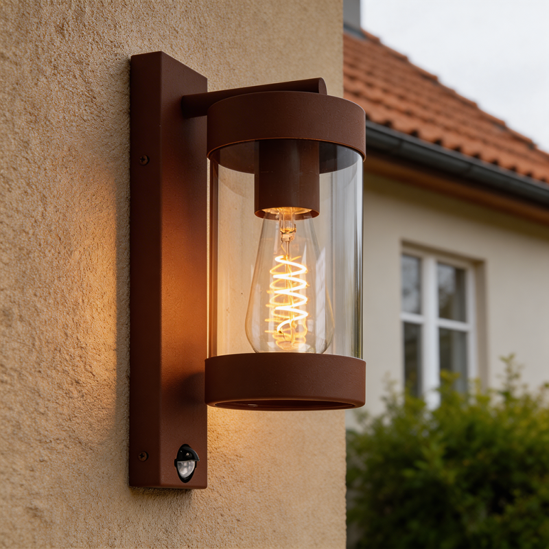 Moderne Außen Wandleuchte mit Bewegungsmelder Rostfarbe, Musa, IP44 Moderne Außen Wandleuchte mit Bewegungsmelder Rostfarbe, Musa, IP44