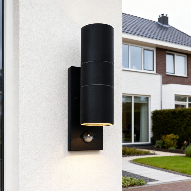 Moderne Außen Wandleuchte mit Bewegungsmelder Schwarz, Pedro, IP44