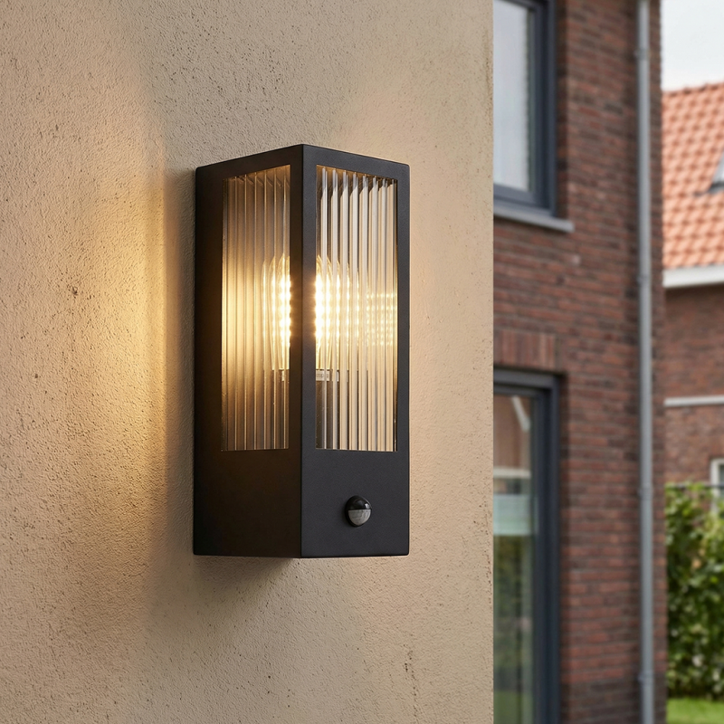 Moderne Außen Wandleuchte mit Bewegungsmelder Schwarz, Senne, IP44 Moderne Außen Wandleuchte mit Bewegungsmelder Schwarz, Senne, IP44