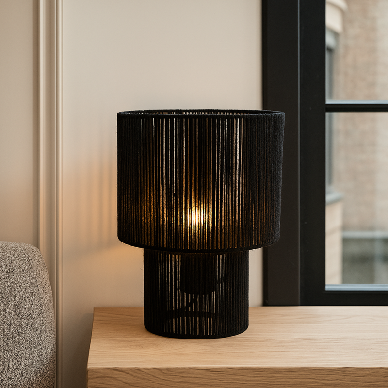 Landhaus Tischleuchte Schwarz, Sanny, mit Schalter