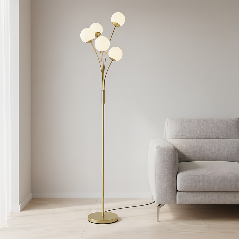 Design Stehlampe Messing, Stacy, mit Schalter Design Stehlampe Messing, Stacy, mit Schalter