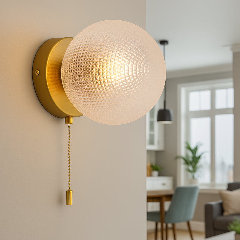 Retro Wandleuchte Transparent, Johnson, mit Zugschalter Retro Wandleuchte Transparent, Johnson, mit Zugschalter