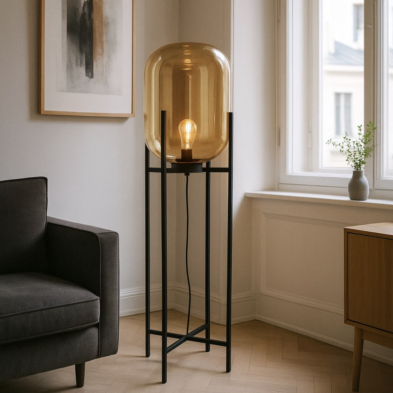 Retro Stehlampe Bernstein, Roxy, mit Schalter