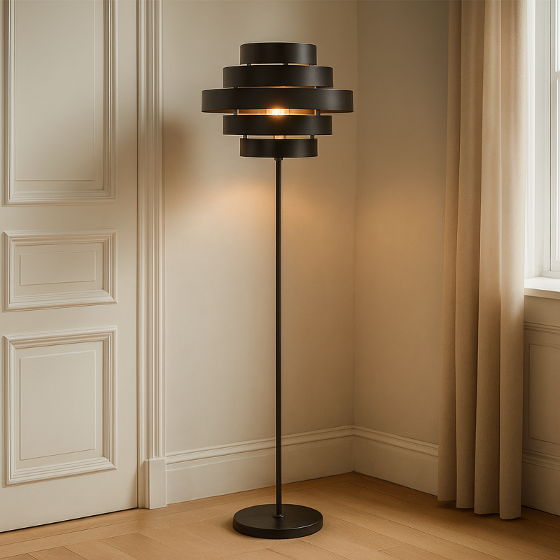 Landhaus Stehlampe Schwarz, Jana, mit Schalter