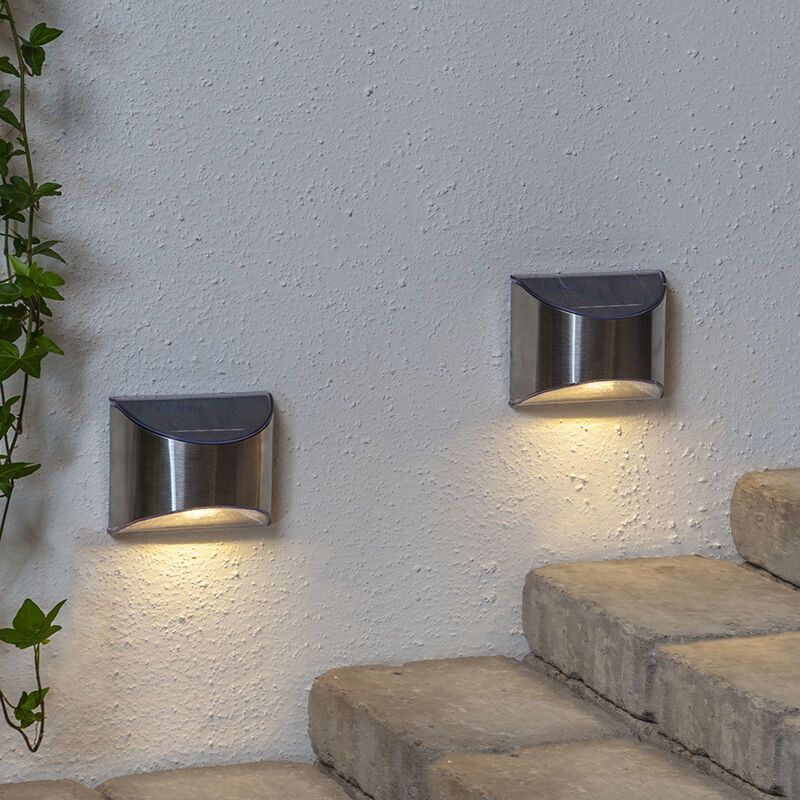 2er-Pack Solar-Wandleuchten Amier, Silber, mit Dämmerungssensor