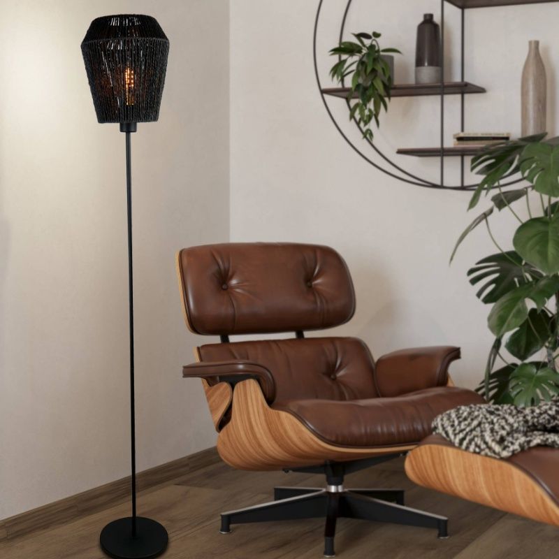 Papier Stehlampe Schwarz, Caine, mit Schalter