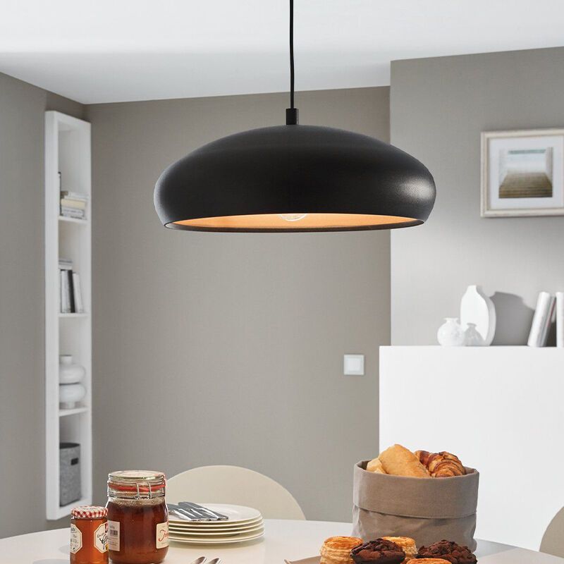 Schwarze moderne Pendelleuchte Halbkugel Metall, Egine Schwarze moderne Pendelleuchte Halbkugel Metall, Egine