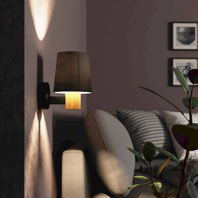 Taupe landhaus Wandleuchte Stoff, Teodora