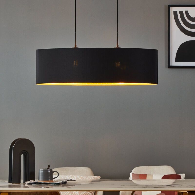 Schwarze moderne Pendelleuchte Stoff, Kelsey Schwarze moderne Pendelleuchte Stoff, Kelsey