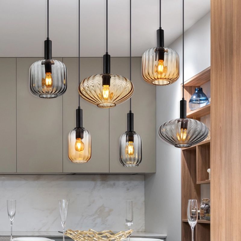 Schwarze Pendelleuchte Esszimmer Rauchglas, Marjolein