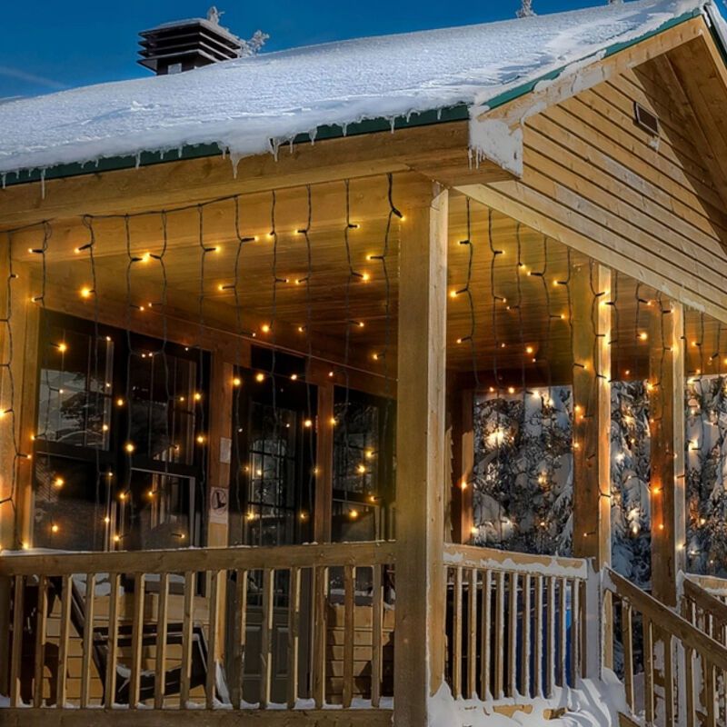 2 Meter Eiszapfenbeleuchtung, 70 cm hoch, Warmweiß, IP44, mit Schneefalleffekt