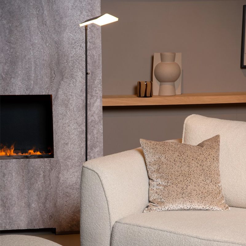 Schwarze Leselampe Stehlampe Modern, Aaron, 12W, 2700K LED, mit Touch-Dimmer