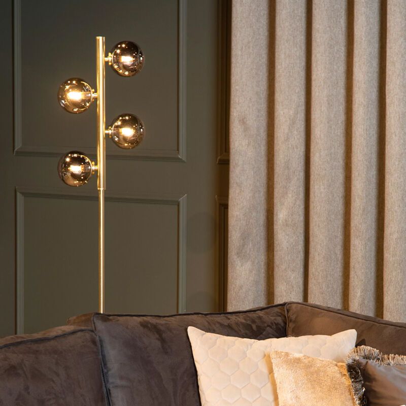 Goldene Stehlampe Retro, Tycho, mit Schalter