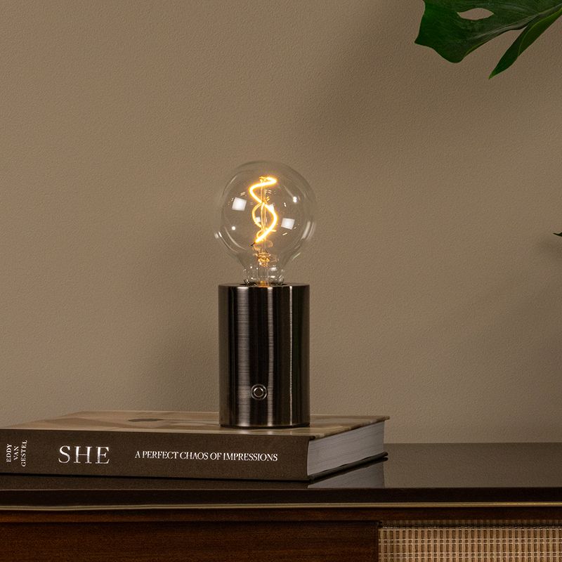 Graue aufladbare Tischlampe Modern, Vivo, mit Touch-Dimmer Graue aufladbare Tischlampe Modern, Vivo, mit Touch-Dimmer