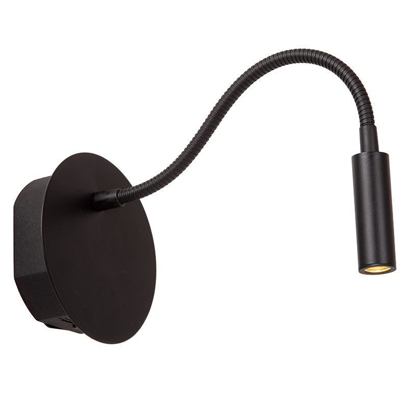 Schwarze Bettlampe Modern, Jolijn, 2W, 3000K LED, mit Schalter Schwarze Bettlampe Modern, Jolijn, 2W, 3000K LED, mit Schalter