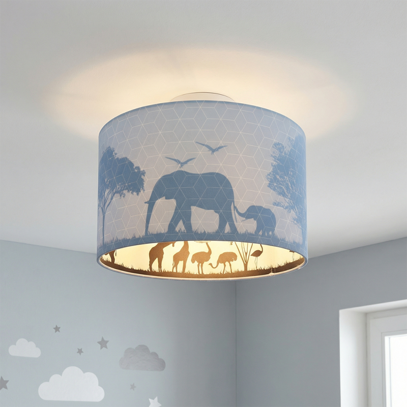 Blaue Kinder Deckenleuchte Safari, Stoff Blaue Kinder Deckenleuchte Safari, Stoff
