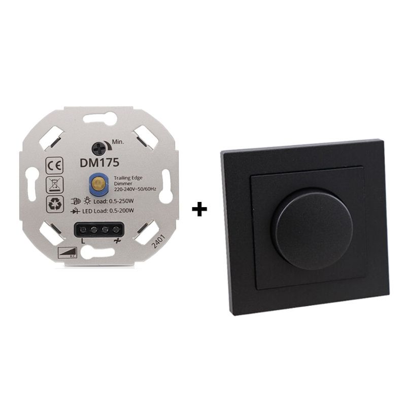 LED-Dimmer, 0,5 - 200W, mit anthrazit Abdeckrahmen und Zentralplatte LED-Dimmer, 0,5 - 200W, mit anthrazit Abdeckrahmen und Zentralplatte