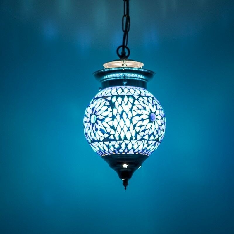 Blaue Mosaik Pendelleuchte Orientalisch, Nisrin Blaue Mosaik Pendelleuchte Orientalisch, Nisrin