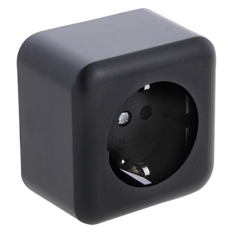 Q-Link oberflächenmontierte Steckdose, 1-fach, mit Kinderschutz und geerdetem Kontakt, schwarz