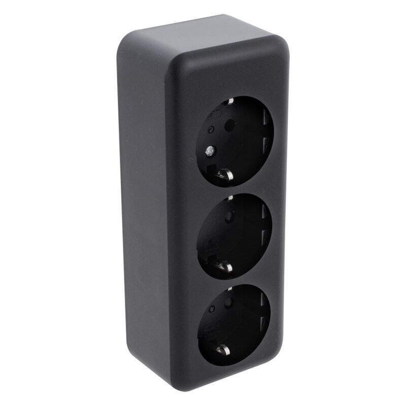 Q-Link oberflächenmontierte Steckdose 3-fach, mit Kinderschutz und Erdungskontakt, schwarz