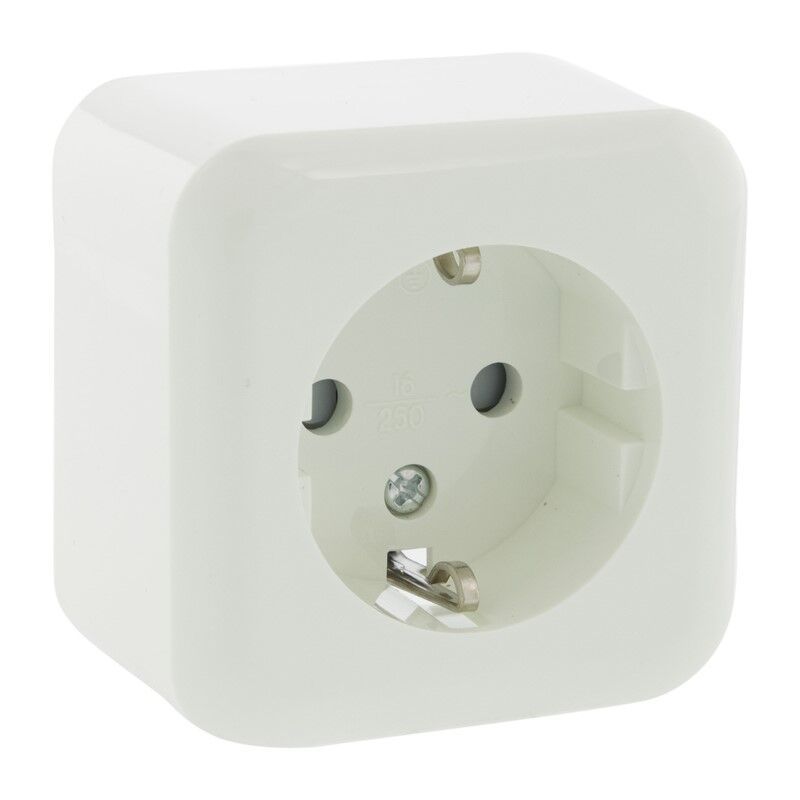 Exin Exo-Buchse, oberflächenmontiert, einzeln, Schuko-Erde, polarweiß Exin Exo-Buchse, oberflächenmontiert, einzeln, Schuko-Erde, polarweiß