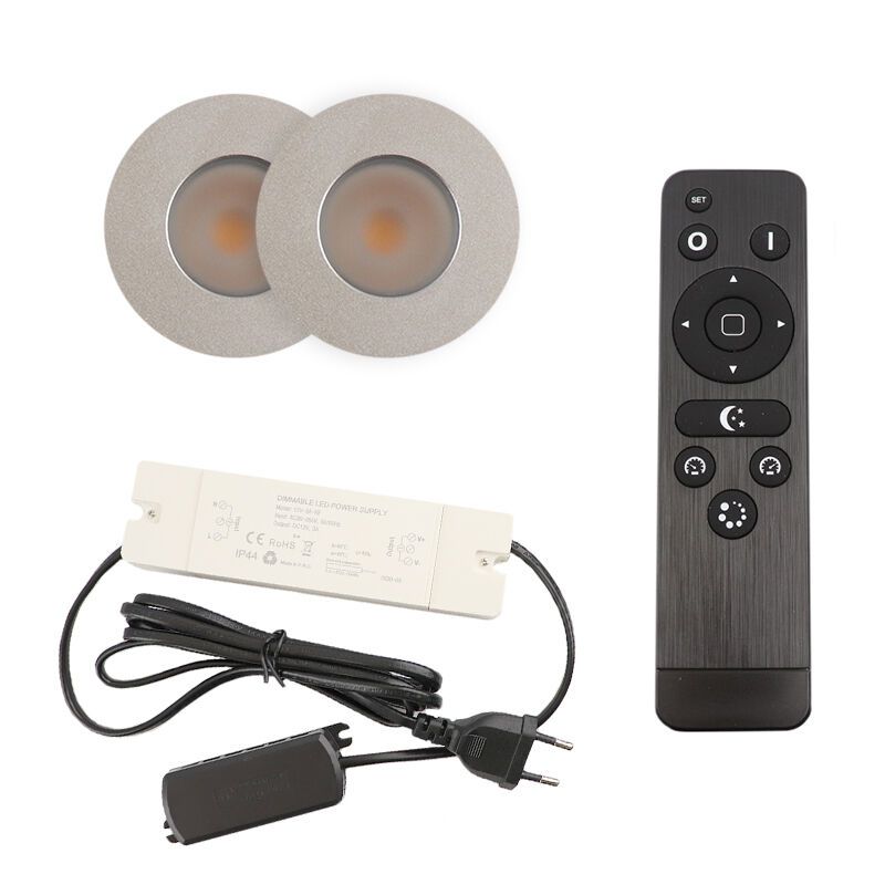 2 chrom Einbaustrahler Terrassenüberdachung Dico, IP65, inkl. Anschlussset und Fernbedienung