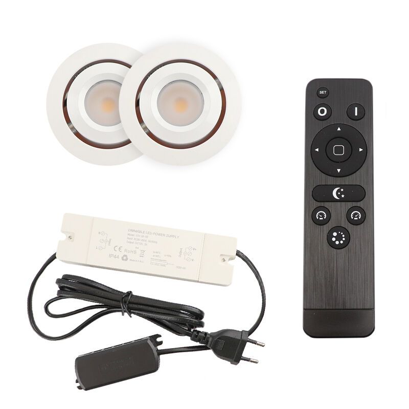 2 schwenkbare Einbaustrahler Terrassenüberdachung Rona, IP44, mit Anschlussset und Fernbedienung, Weiß 2 schwenkbare Einbaustrahler Terrassenüberdachung Rona, IP44, mit Anschlussset und Fernbedienung, Weiß