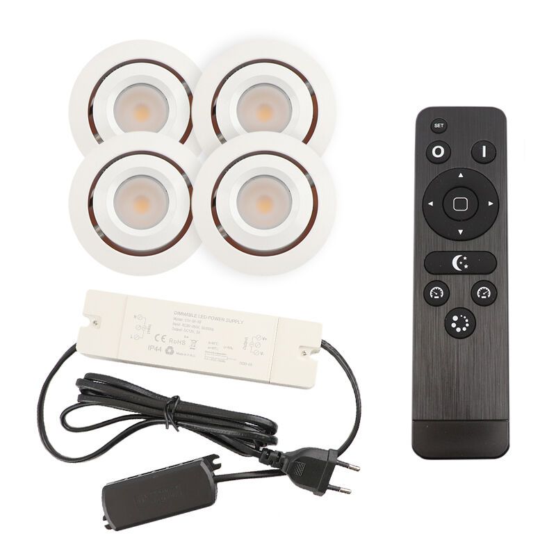 4 schwenkbare Einbaustrahler Terrassenüberdachung Rona, IP44, mit Anschlussset und Fernbedienung, Weiß