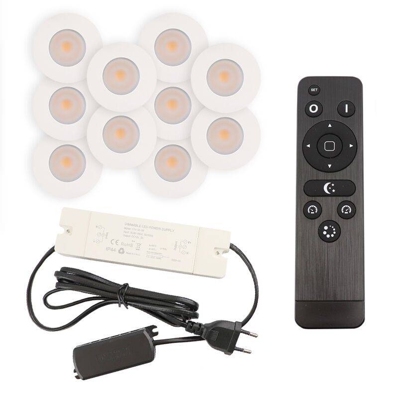 10 weiße Einbaustrahler Terrassenüberdachung Dico, IP65, inkl. Anschlussset und Fernbedienung