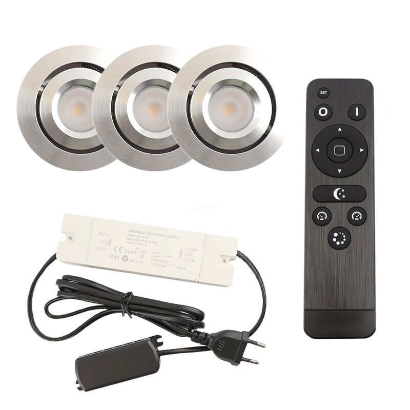 3 schwenkbare Einbaustrahler Terrassenüberdachung Rona, IP44, mit Anschlussset und Fernbedienung, Chrom 3 schwenkbare Einbaustrahler Terrassenüberdachung Rona, IP44, mit Anschlussset und Fernbedienung, Chrom