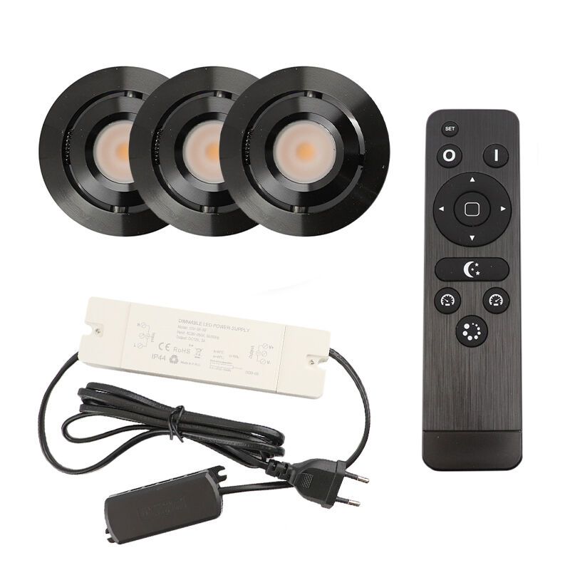 3 schwenkbare Einbaustrahler Terrassenüberdachung Rona, IP44, mit Anschlussset und Fernbedienung, Schwarz 3 schwenkbare Einbaustrahler Terrassenüberdachung Rona, IP44, mit Anschlussset und Fernbedienung, Schwarz